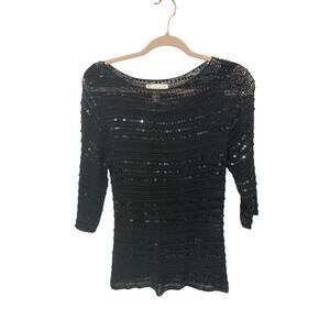Vintage Crochet Lace Sequins Classy Elegant Glam Gatsby Blouse S.M. Collection S
